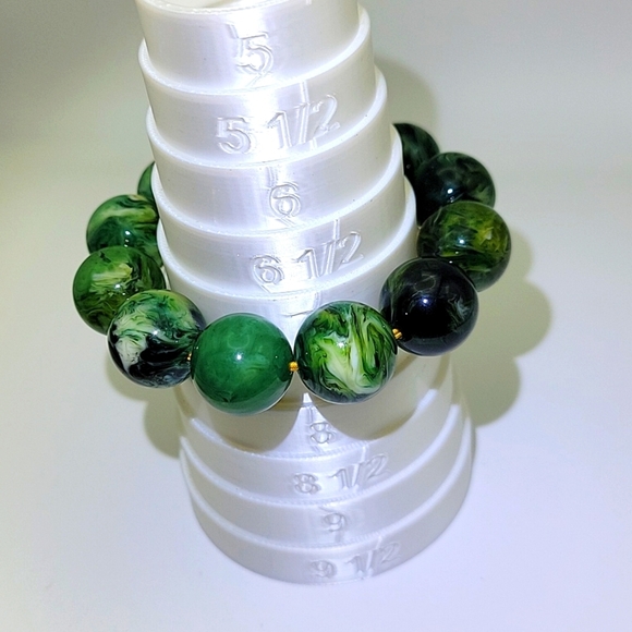 20mm Green Swirl Beeswax Amber Beaded Stretch Bracelet Size 7" Certified Beads - Picture 4 of 10